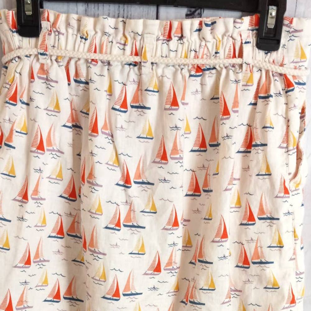 Cynthia Rowley | Ivory 100% Linen Retro Sailboat Graphic Button-Front Skirt - Picture 5 of 10
